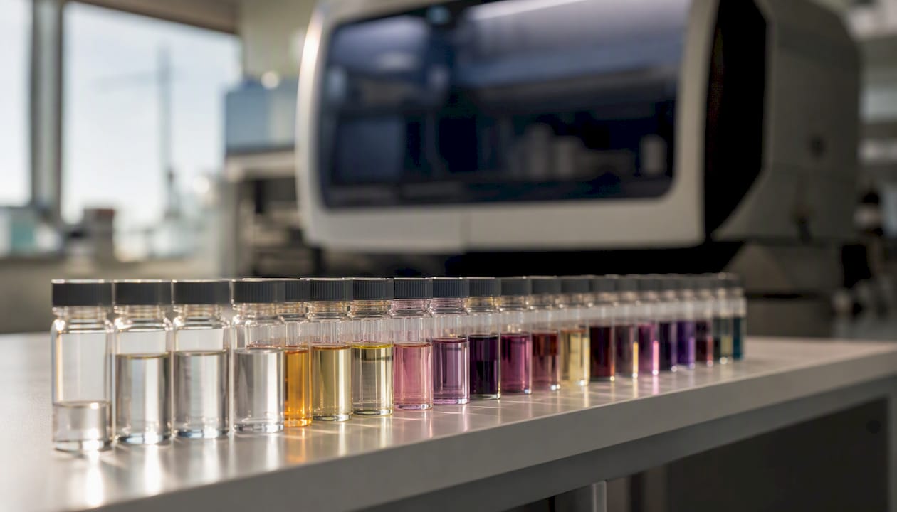 Serum tubes in front of NMR analyzer