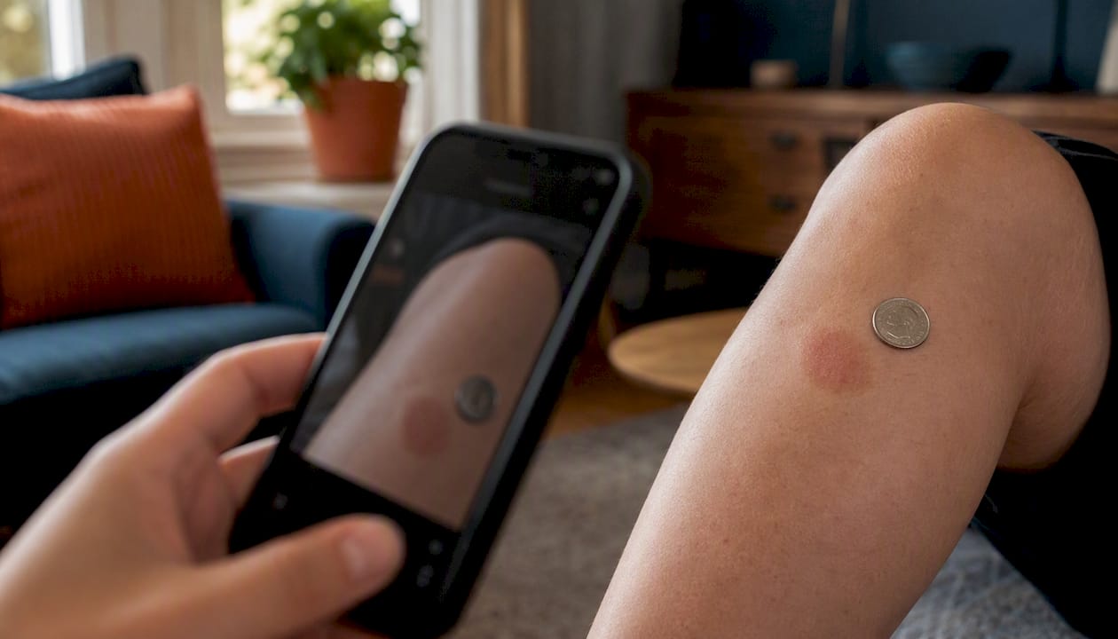Taking skin condition photo with scale