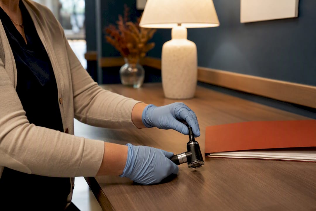 Clinician hands preparing medical tools for referral
