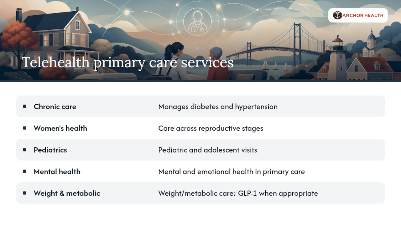 Diagram of telehealth primary care service offerings